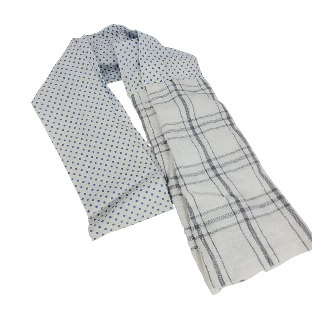 Handmade Kitchen Boa Towel Scarf Blue Polka Dot Gray Plaid Terry Cloth 65 Inch